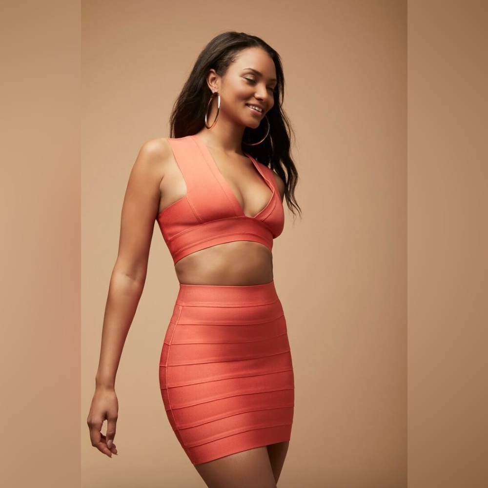 Herve Leger for Forever 21 Orange Bandage Mini Skirt sz XL